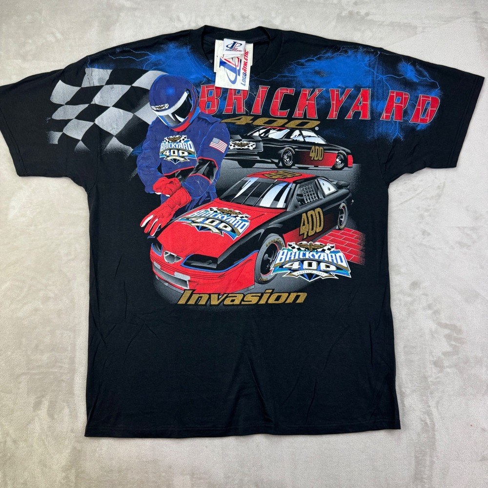 New Logo Athletic Brickyard 400 Mens XL Black Regular Vintage 1997 Racing Tee